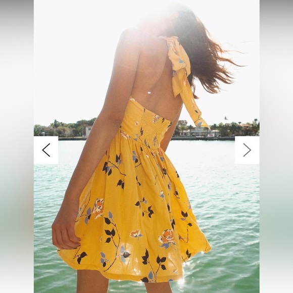Urban Outfitters Yellow Pippa Floral Halter Mini Dress, Summer Sundress UO - Picture 2 of 12